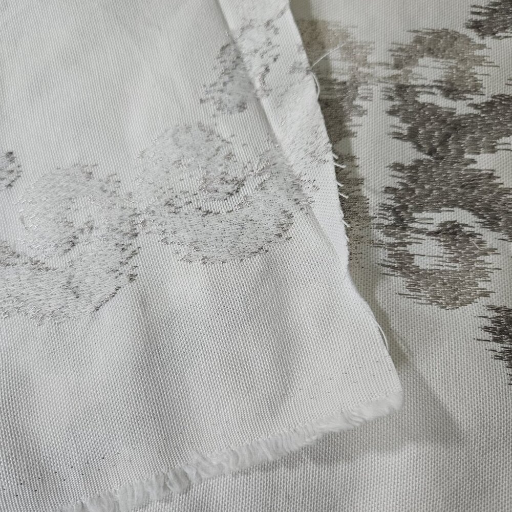 Geometric Upholstery Fabric 59"W By The Yard White Gray Lattice Embroidery Drape - Picture 7 of 8